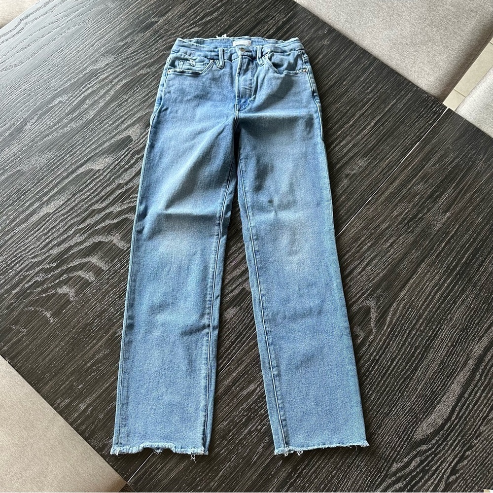 Good American Good Legs Straight High Rise Jeans in Distressed Blue, Size 4/27 - Picture 5 of 16